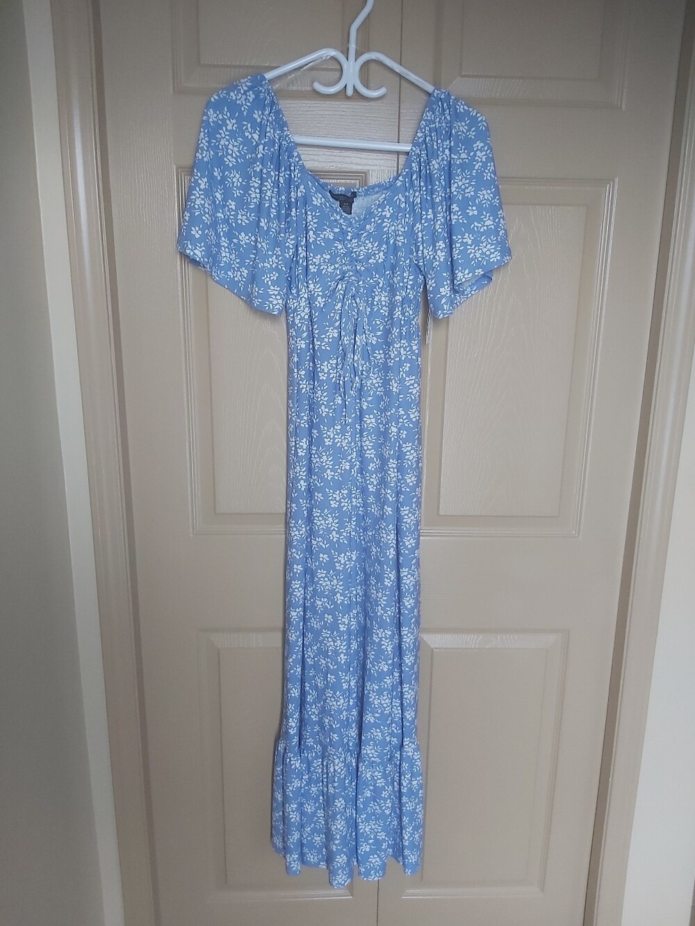 Light Blue Floral Off-Shoulder Maxi Dress